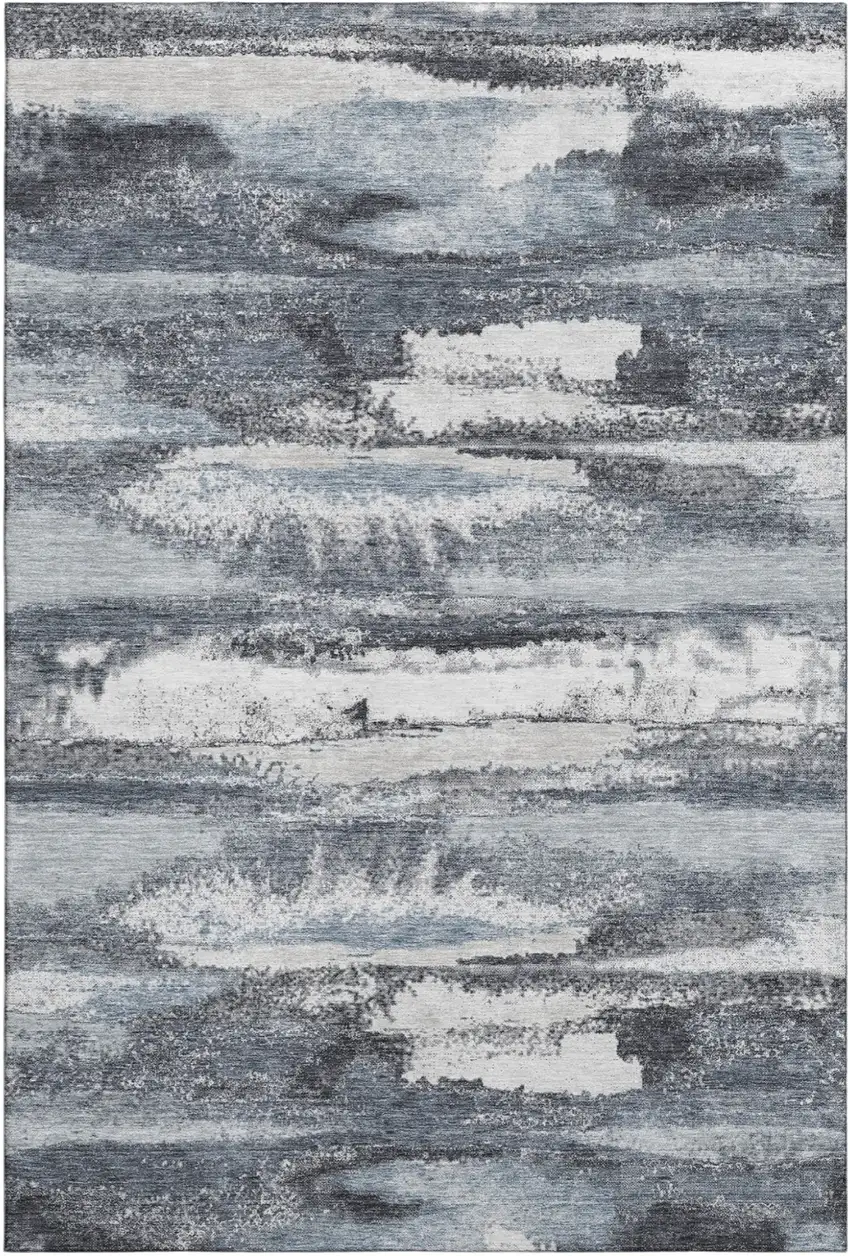 Gray And Ivory Abstract Washable Area Rug With UV Protection Photo 3
