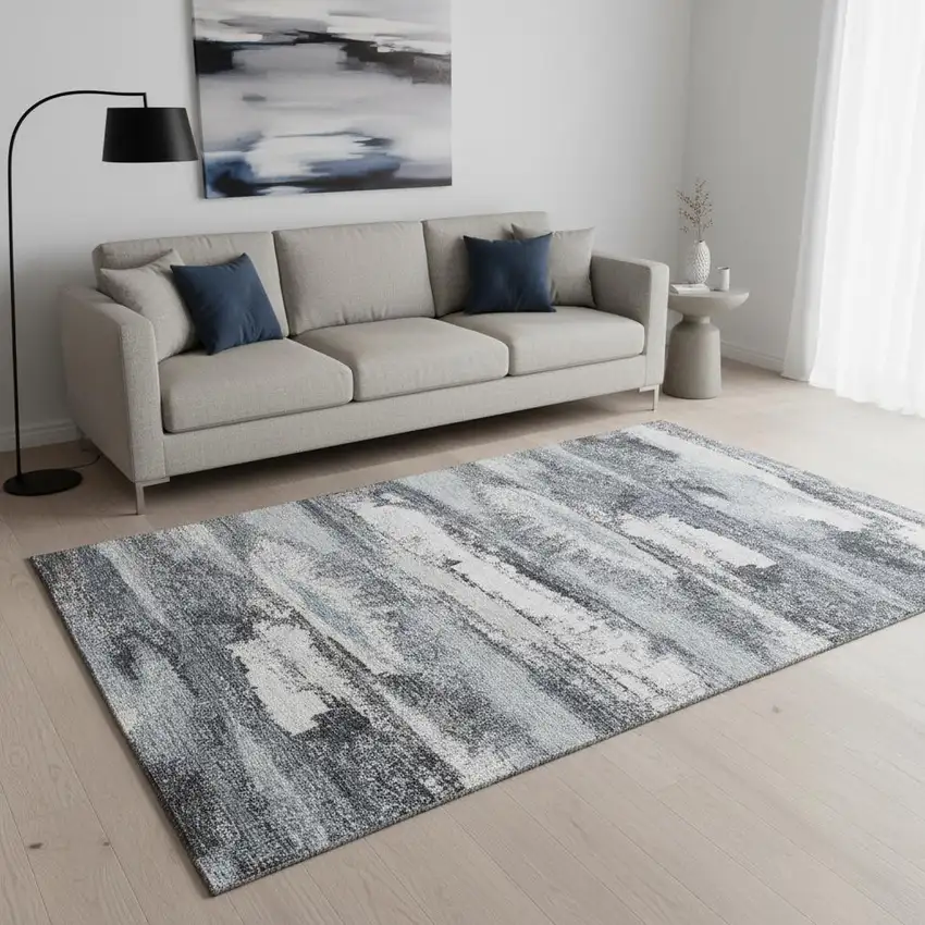Gray And Ivory Abstract Washable Area Rug With UV Protection Photo 2