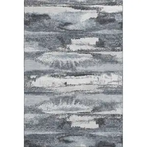 Photo of Gray And Ivory Abstract Washable Area Rug With UV Protection