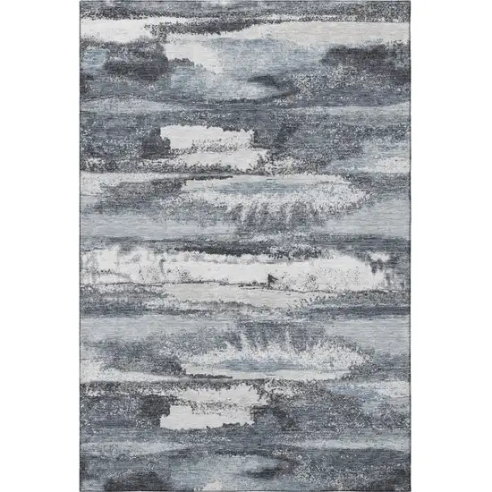 Gray And Ivory Abstract Washable Area Rug With UV Protection Photo 2
