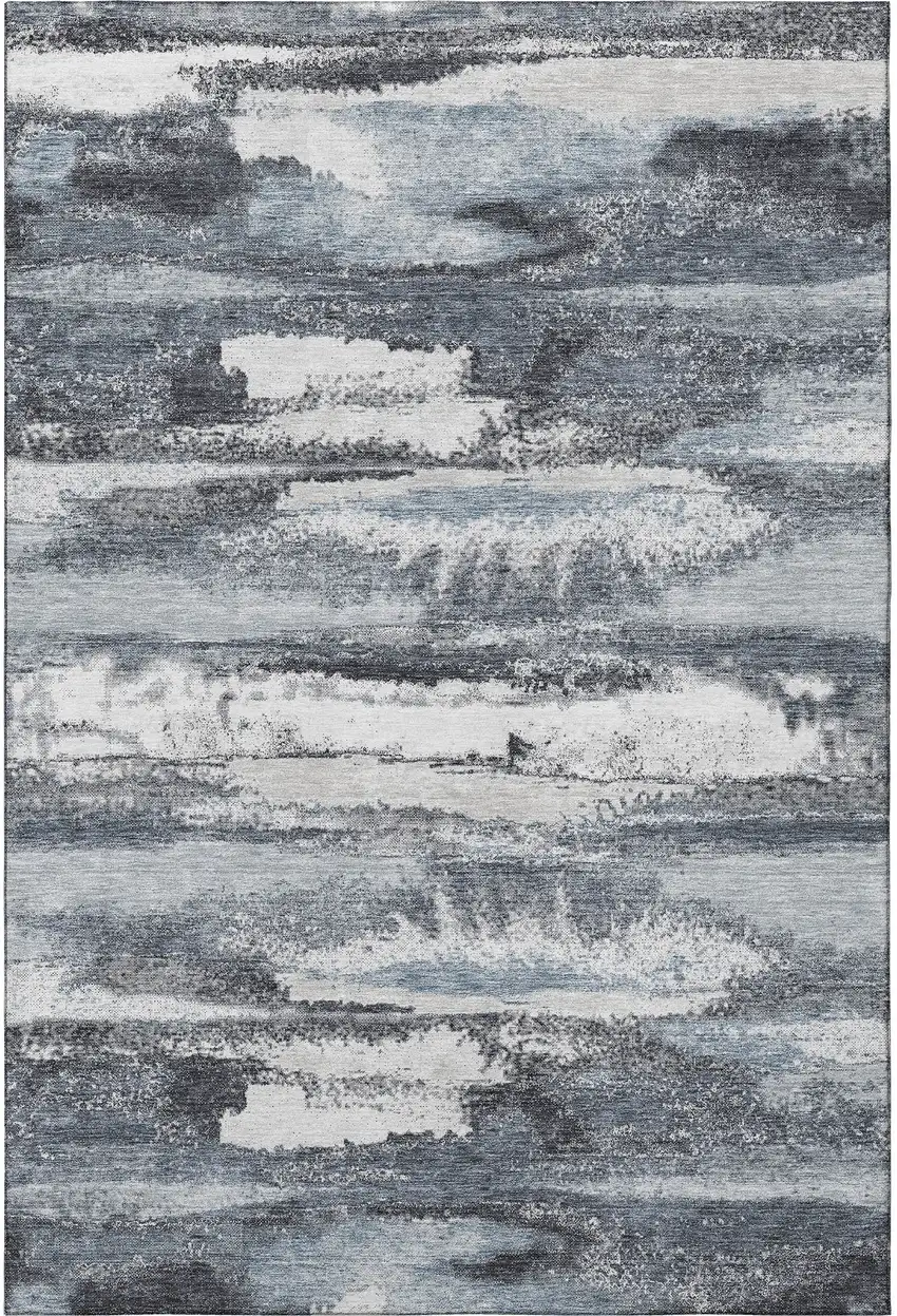 Gray And Ivory Abstract Washable Area Rug With UV Protection Photo 2