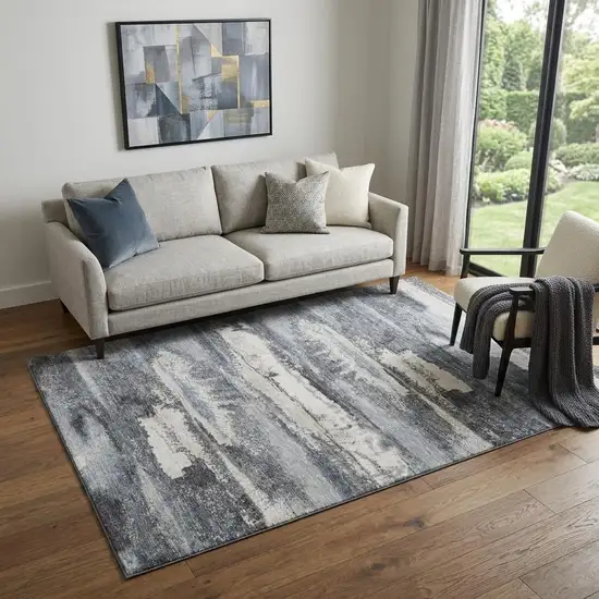 Gray And Ivory Abstract Washable Area Rug With UV Protection Photo 2