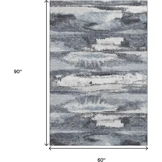 Gray And Ivory Abstract Washable Area Rug With UV Protection Photo 9