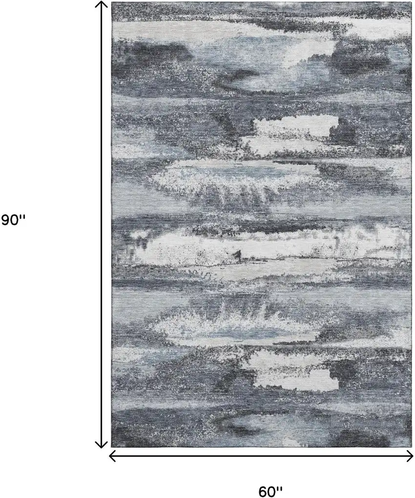 Gray And Ivory Abstract Washable Area Rug With UV Protection Photo 9