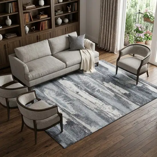 Gray And Ivory Abstract Washable Area Rug With UV Protection Photo 1