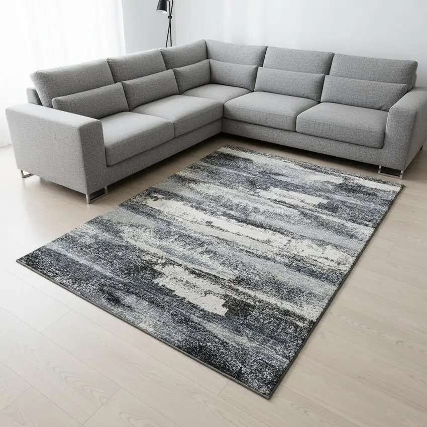 Gray And Ivory Abstract Washable Area Rug With UV Protection Photo 2