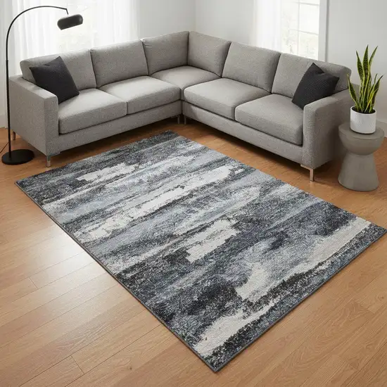 Gray And Ivory Abstract Washable Area Rug With UV Protection Photo 2