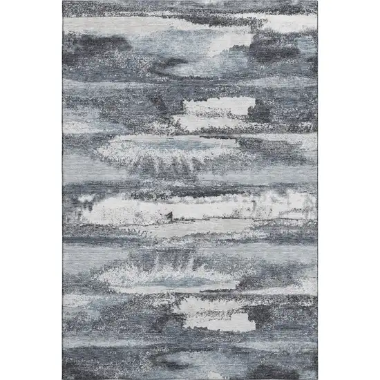 Gray And Ivory Abstract Washable Area Rug With UV Protection Photo 1