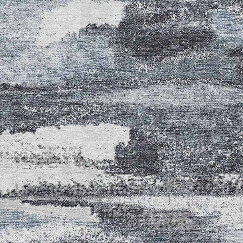 Gray And Ivory Abstract Washable Area Rug With UV Protection Photo 2