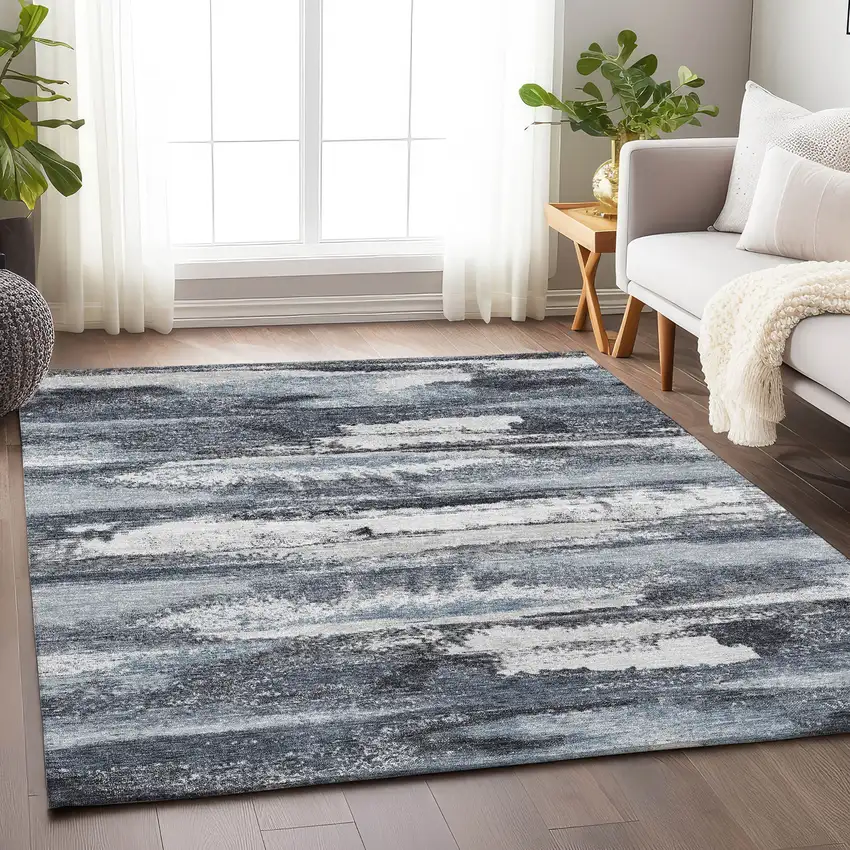 Gray And Ivory Abstract Washable Area Rug With UV Protection Photo 4