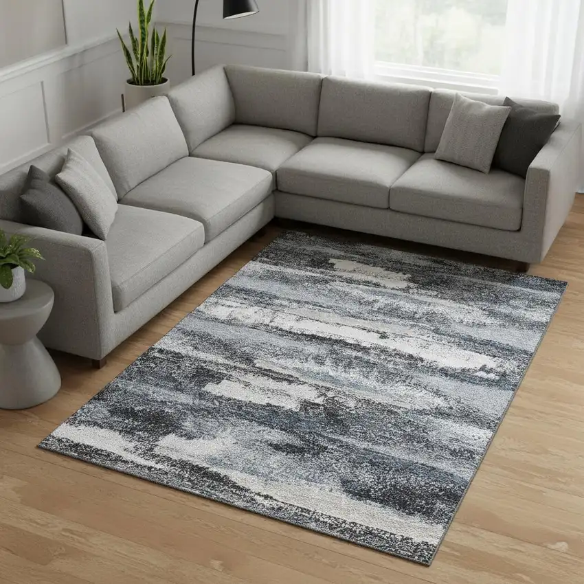 Gray And Ivory Abstract Washable Area Rug With UV Protection Photo 2