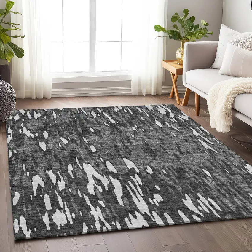Gray And Ivory Abstract Washable Area Rug With UV Protection Photo 3