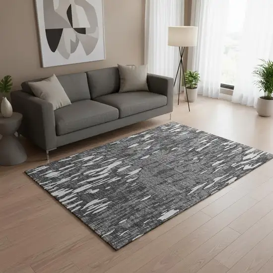 Gray And Ivory Abstract Washable Area Rug With UV Protection Photo 2