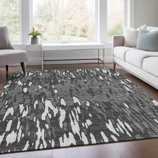 Gray And Ivory Abstract Washable Area Rug With UV Protection Photo 4