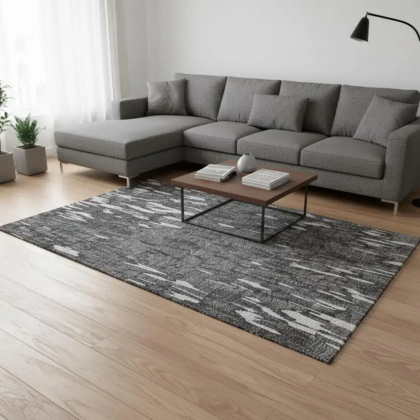 Gray And Ivory Abstract Washable Area Rug With UV Protection Photo 2