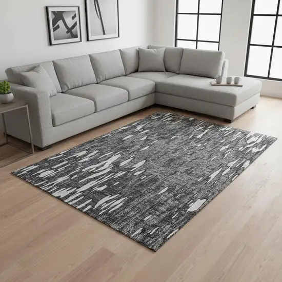 Gray And Ivory Abstract Washable Area Rug With UV Protection Photo 2