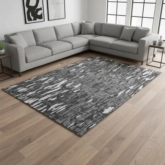 Gray And Ivory Abstract Washable Area Rug With UV Protection Photo 2