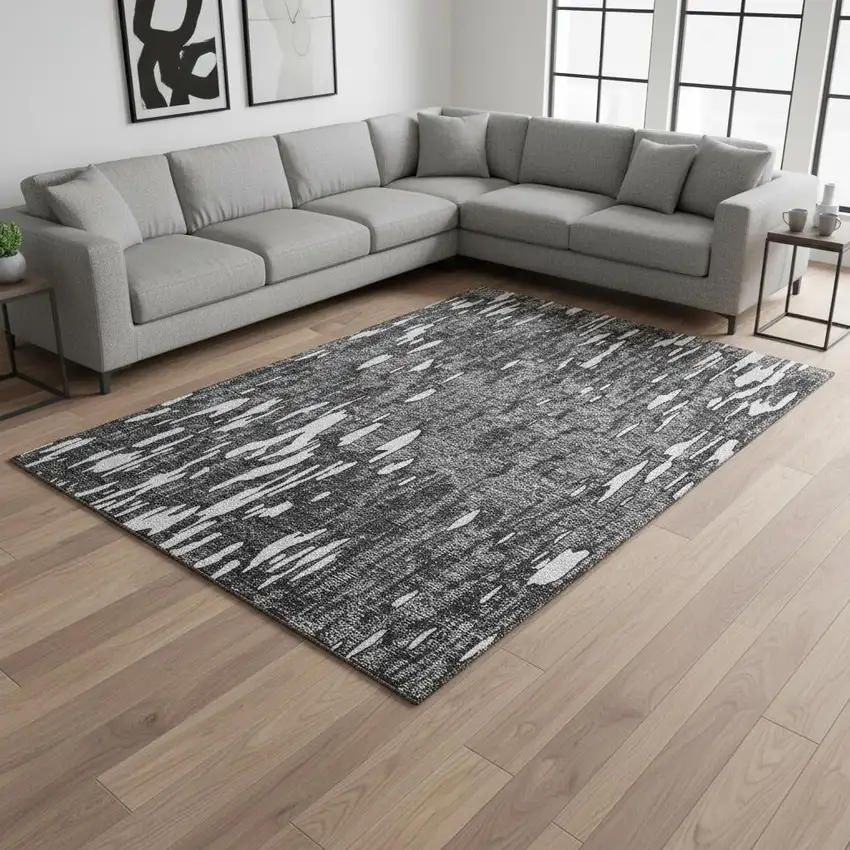 Gray And Ivory Abstract Washable Area Rug With UV Protection Photo 2