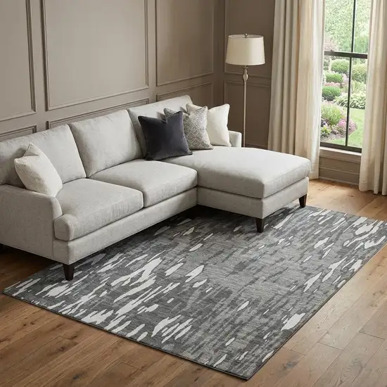 Gray And Ivory Abstract Washable Area Rug With UV Protection Photo 1