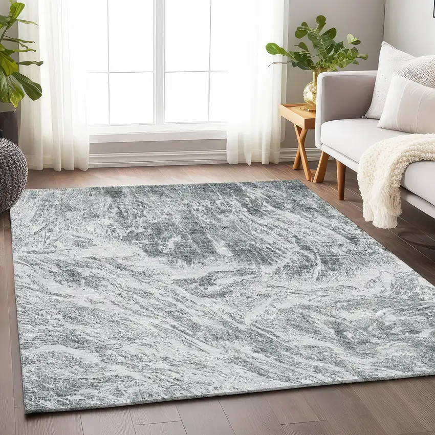Gray And Ivory Abstract Washable Area Rug With UV Protection Photo 4