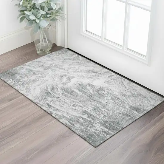 Gray And Ivory Abstract Washable Area Rug With UV Protection Photo 2