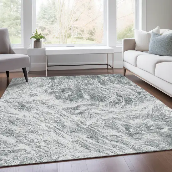 Gray And Ivory Abstract Washable Area Rug With UV Protection Photo 5