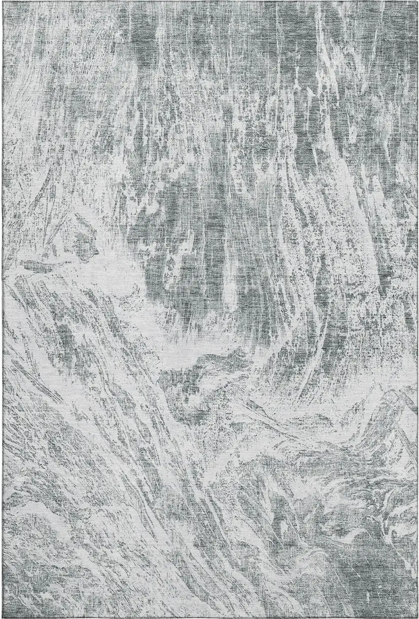 Gray And Ivory Abstract Washable Area Rug With UV Protection Photo 1