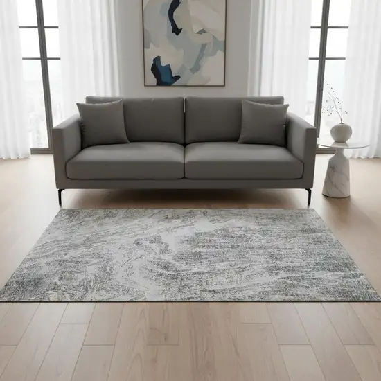 Gray And Ivory Abstract Washable Area Rug With UV Protection Photo 2