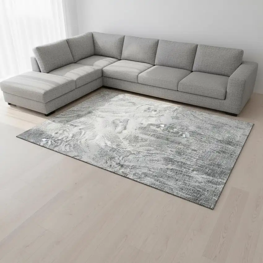 Gray And Ivory Abstract Washable Area Rug With UV Protection Photo 2