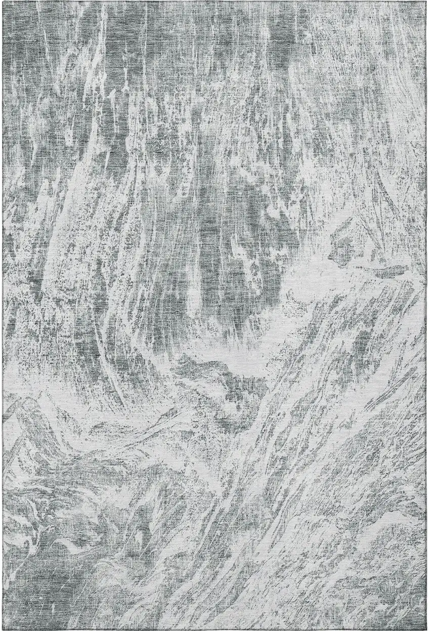 Gray And Ivory Abstract Washable Area Rug With UV Protection Photo 3