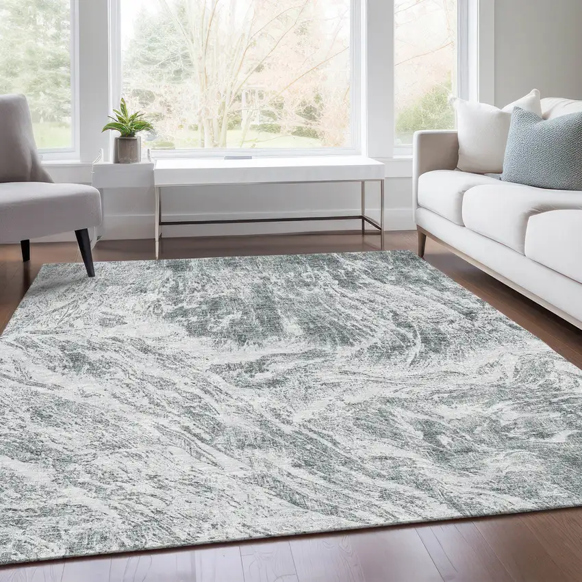 Gray And Ivory Abstract Washable Area Rug With UV Protection Photo 5