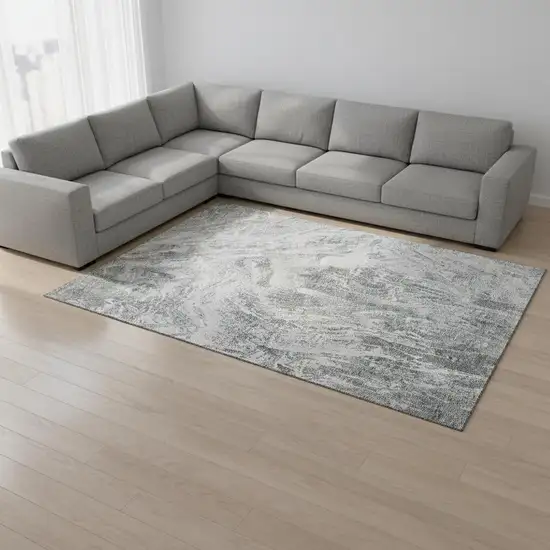 Gray And Ivory Abstract Washable Area Rug With UV Protection Photo 2