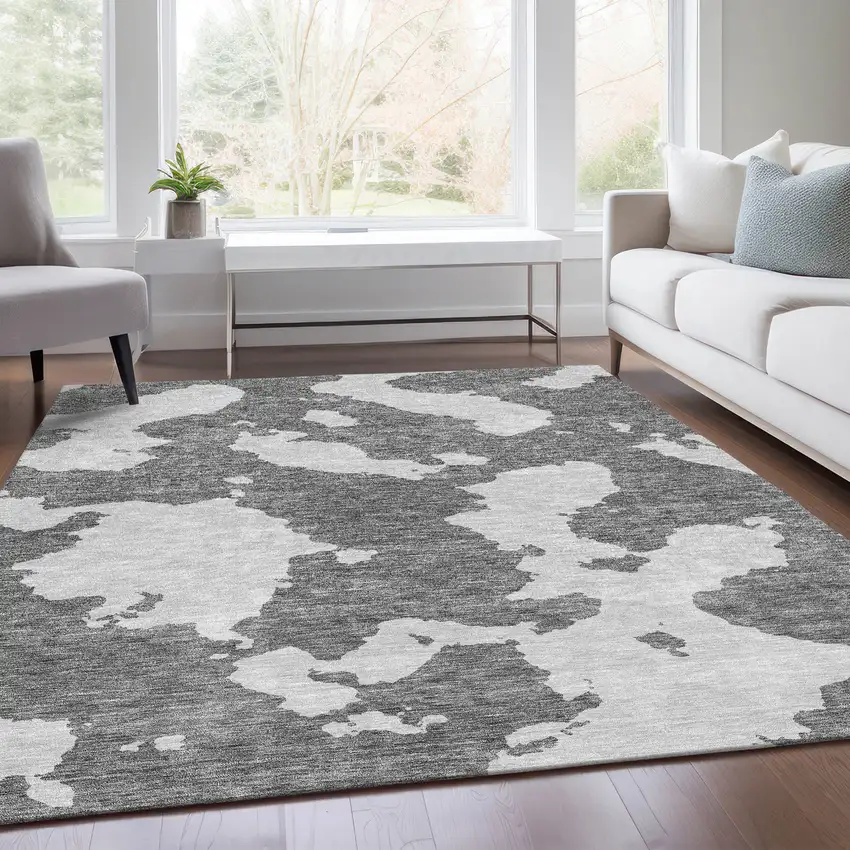 Gray And Ivory Abstract Washable Area Rug With UV Protection Photo 5