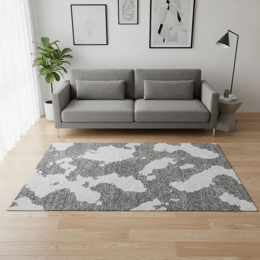 Gray And Ivory Abstract Washable Area Rug With UV Protection Photo 2