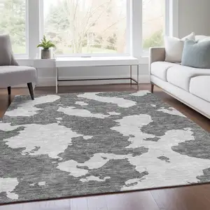 Photo of Gray And Ivory Abstract Washable Area Rug With UV Protection