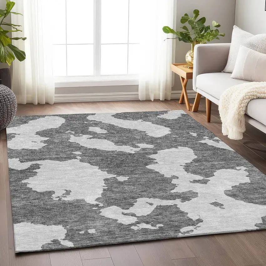 Gray And Ivory Abstract Washable Area Rug With UV Protection Photo 4