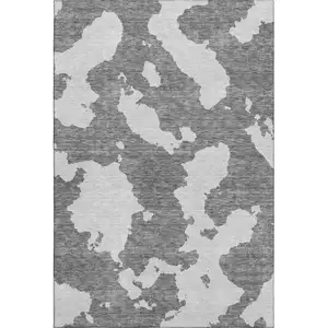 Photo of Gray And Ivory Abstract Washable Area Rug With UV Protection