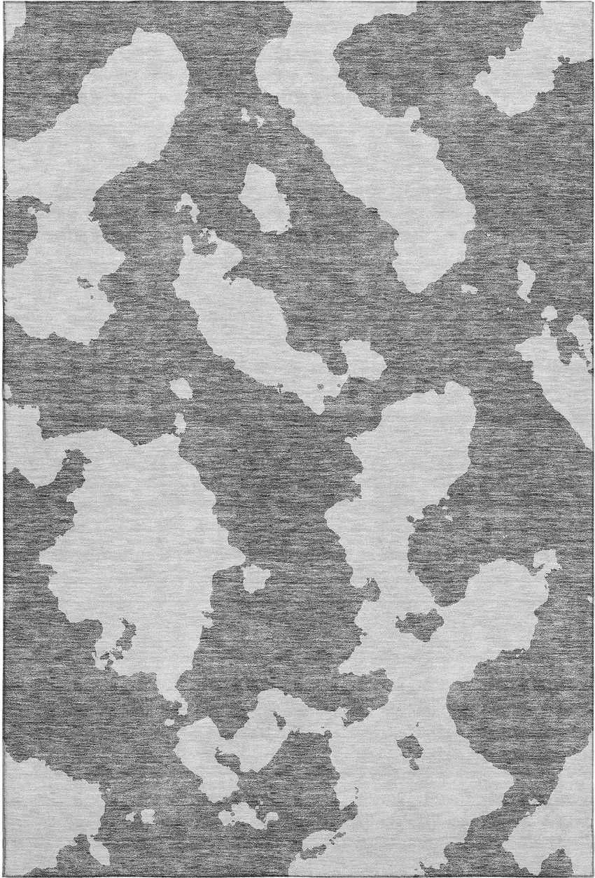 Gray And Ivory Abstract Washable Area Rug With UV Protection Photo 1
