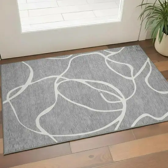 Gray And Ivory Abstract Washable Area Rug With UV Protection Photo 2