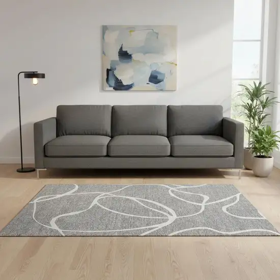 Gray And Ivory Abstract Washable Area Rug With UV Protection Photo 2
