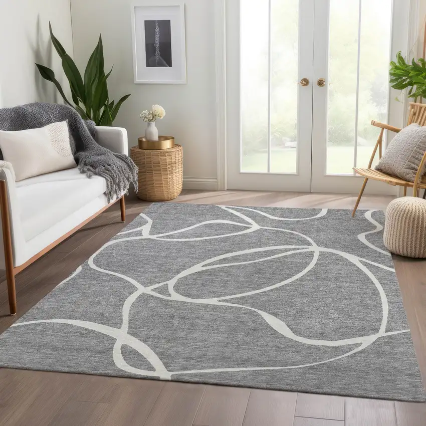 Gray And Ivory Abstract Washable Area Rug With UV Protection Photo 5