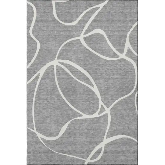 Gray And Ivory Abstract Washable Area Rug With UV Protection Photo 3