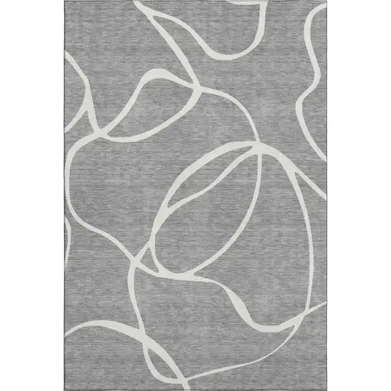 Gray And Ivory Abstract Washable Area Rug With UV Protection Photo 1