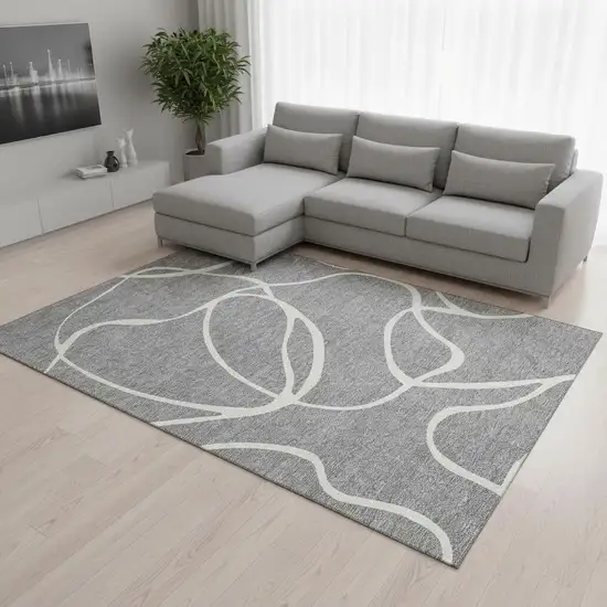 Gray And Ivory Abstract Washable Area Rug With UV Protection Photo 2