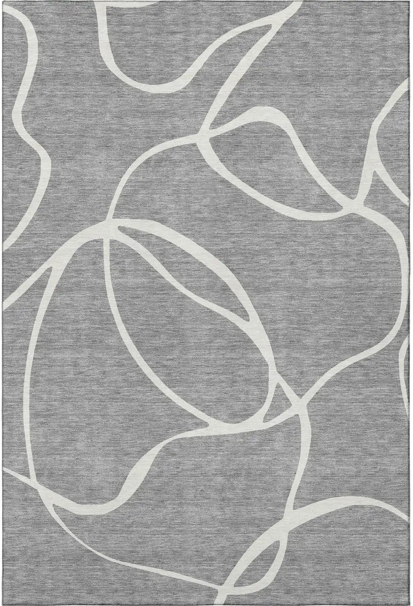 Gray And Ivory Abstract Washable Area Rug With UV Protection Photo 3