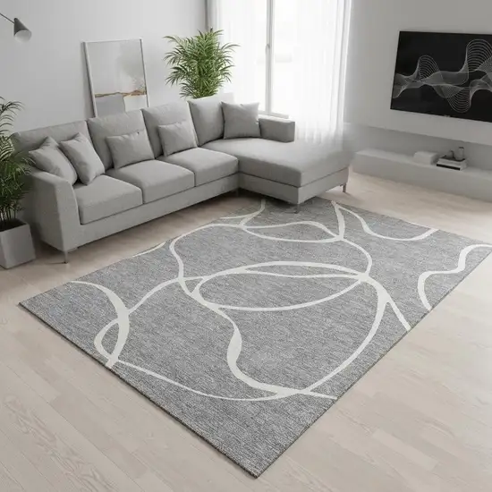 Gray And Ivory Abstract Washable Area Rug With UV Protection Photo 2