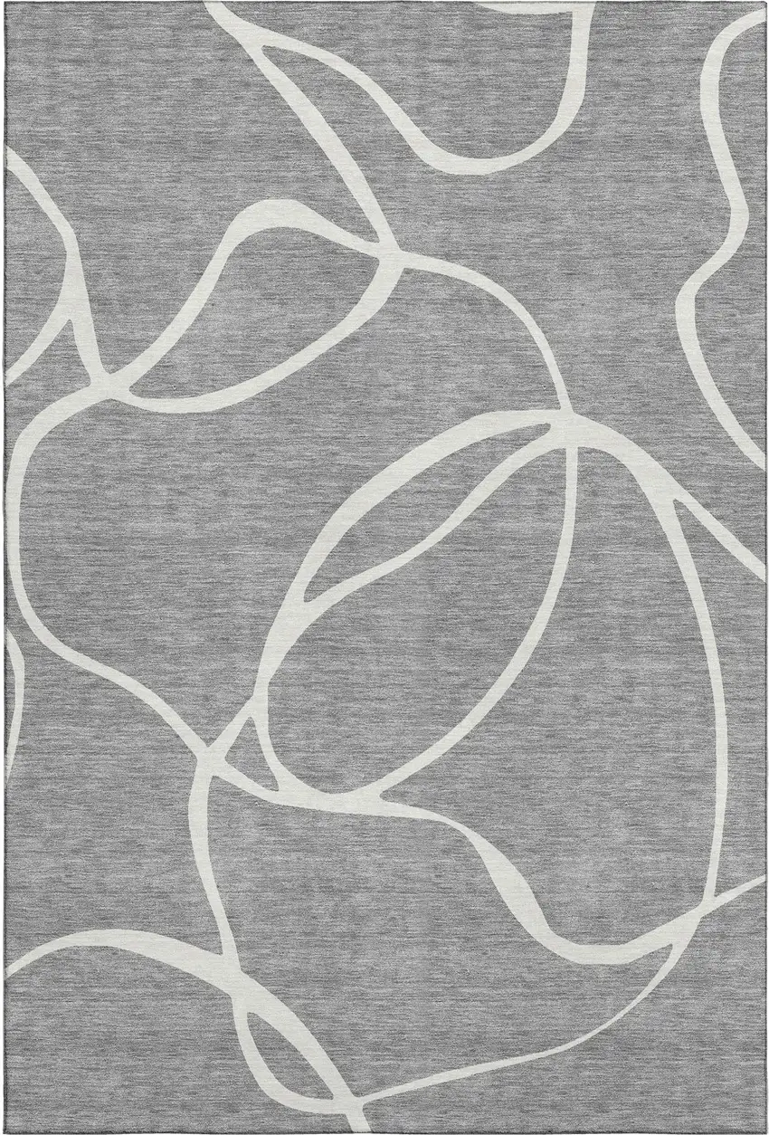 Gray And Ivory Abstract Washable Area Rug With UV Protection Photo 1