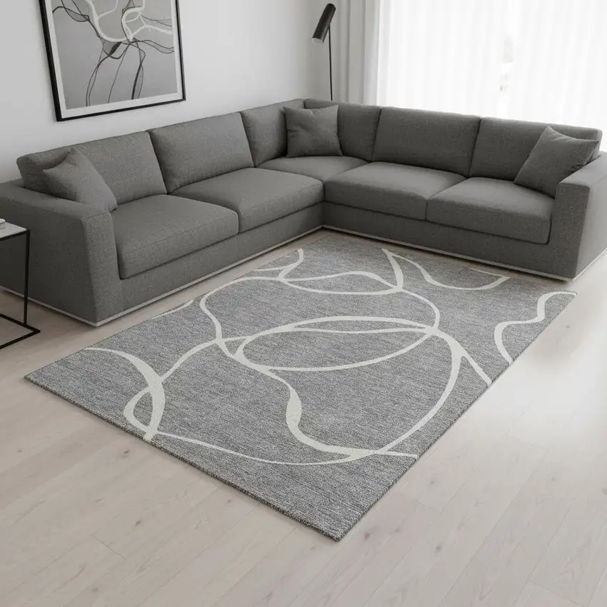 Gray And Ivory Abstract Washable Area Rug With UV Protection Photo 2