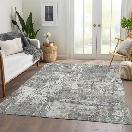 Gray And Ivory Abstract Washable Area Rug With UV Protection Photo 5