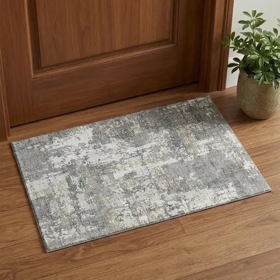 Gray And Ivory Abstract Washable Area Rug With UV Protection Photo 1